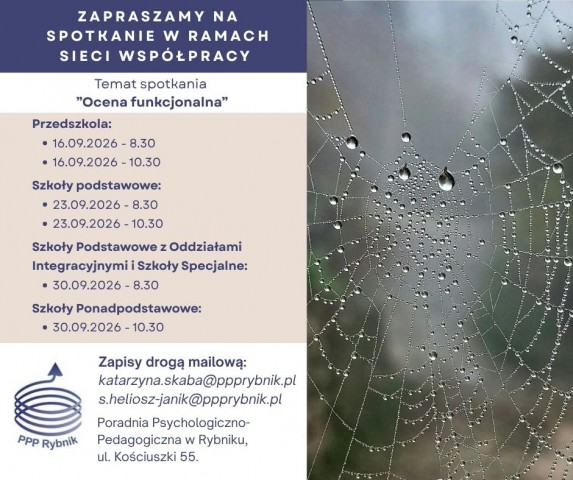 Zaproszenie na spotkanie w ramach sieci współpracy, temat spotkania ”Ocena funkcjonalna”