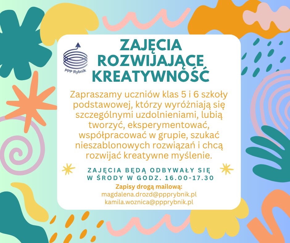 Zapraszamy uczniów klas 5 i 6 szkoły podstawowej, którzy wyróżniają się szczególnymi uzdolnieniami, lubią tworzyć, eksperymentować, współpracować w grupie, szukać nieszablonowych rozwiązań i chcą rozwijać kreatywne myślenie.