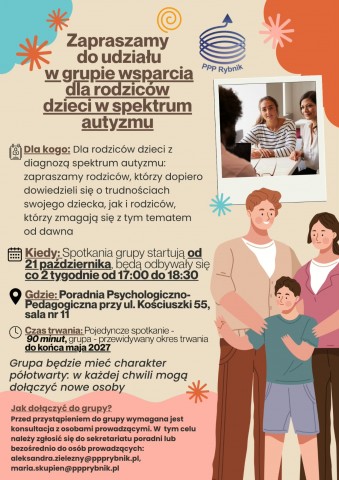 plakat - grupa wsparcia dla rodziców dzieci w spektrum autyzmu